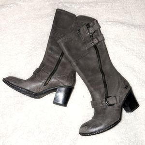 Born Grey Taupe mid calf Leather boots